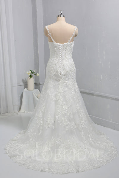 Ivory Mermaid Lace Fitted Wedding Dress with Court Train