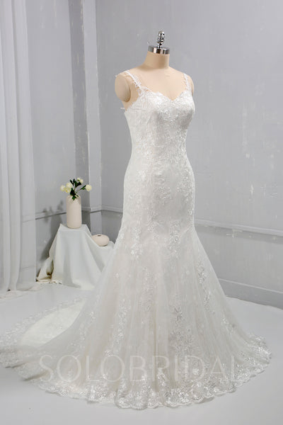 Ivory Fitted Mermaid Wedding Dress with Thin Lace Straps