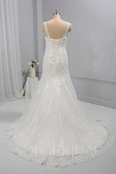 Ivory Fitted Mermaid Wedding Dress with Thin Lace Straps