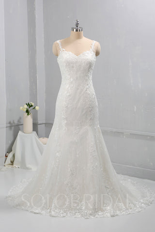 Ivory Fitted Mermaid Wedding Dress with Thin Lace Straps