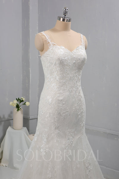 Ivory Fitted Mermaid Wedding Dress with Thin Lace Straps