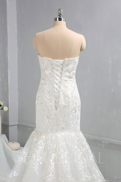 Ivory with Champagne Lace Wedding Dress with Cathedral Train