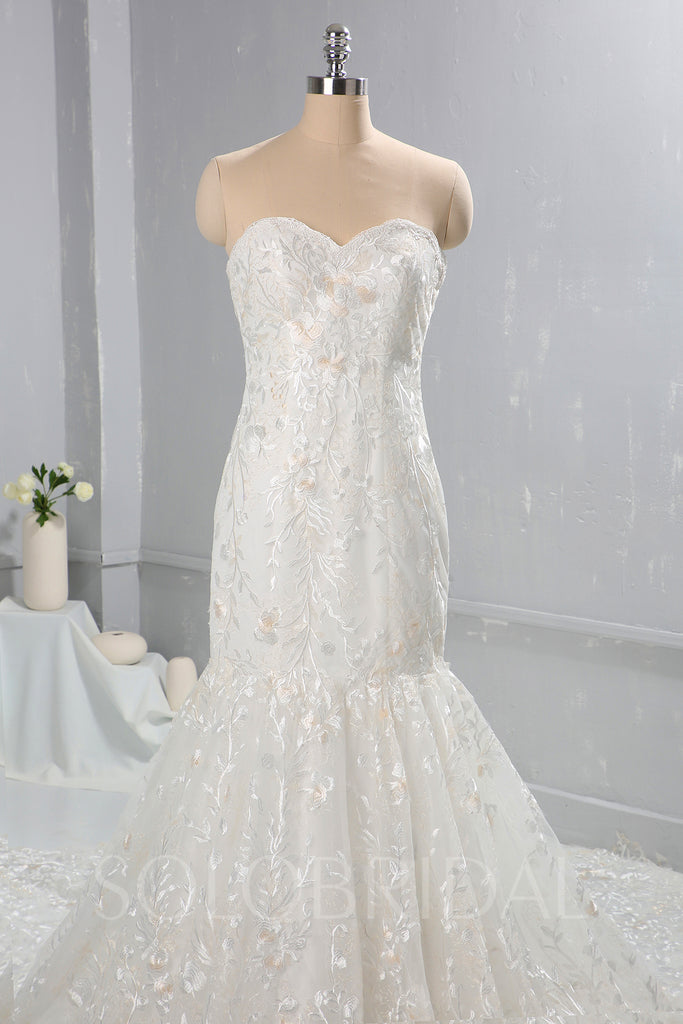 Solobridal - Ivory with Champagne Lace Wedding Dress with Cathedral ...