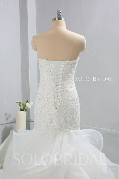 Ivory Mermaid Ruffle Skirt with Fully Diamond Lace Bodice Wedding Dress