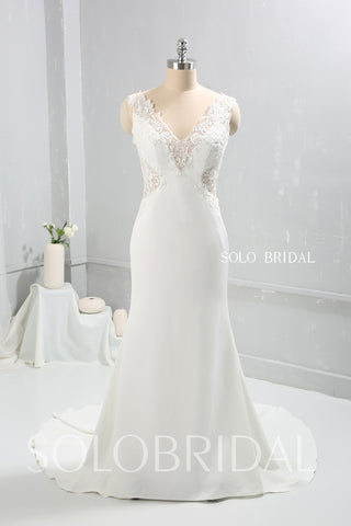 Ivory Crepe Sheath Fitted Wedding Dress