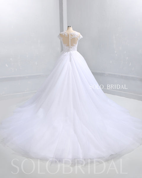 White Ball Gown Wedding Dress with Tulle Skirt and Plunging Neckline