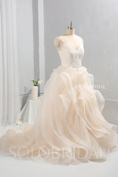Champagne Tulle Ruffle Skirt Wedding Dress with Diamond Belt