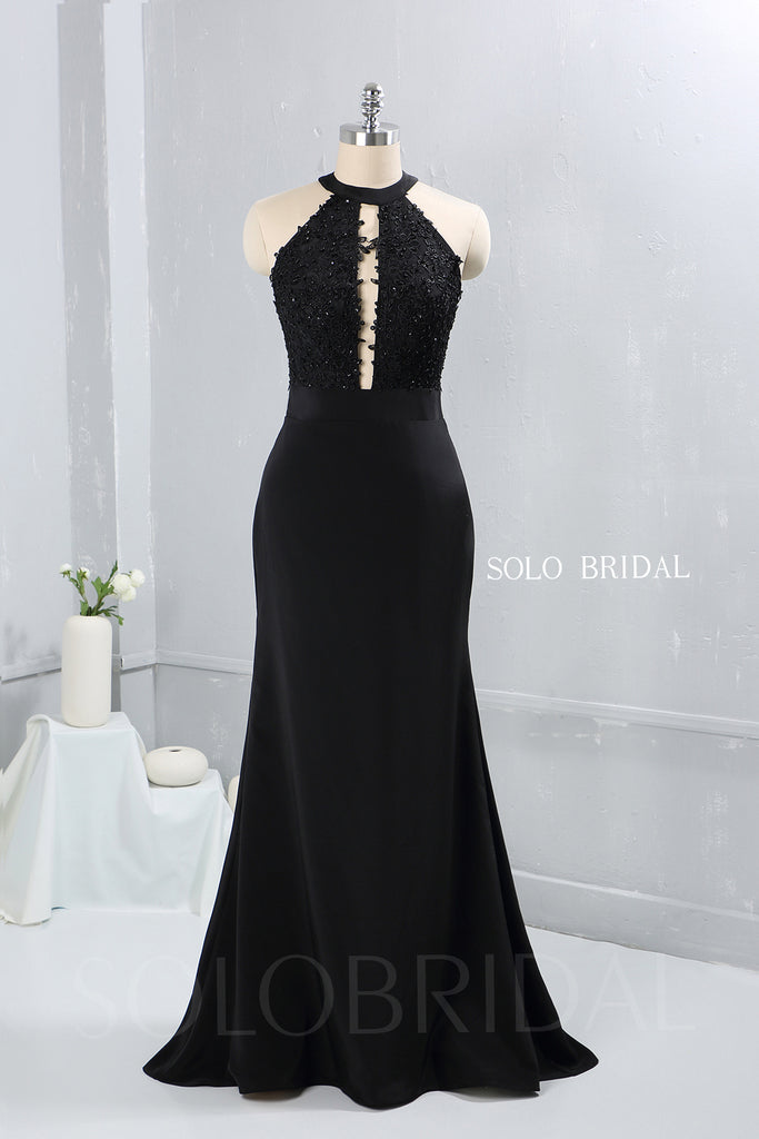 Black halter bridesmaid dress online