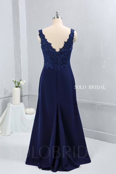 Royal Blue Crepe V Neckline Bridesmaid Dress