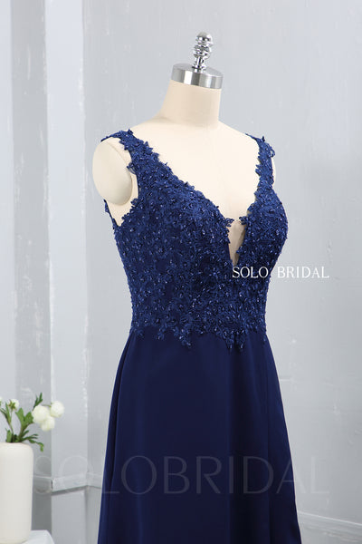 Royal Blue Crepe V Neckline Bridesmaid Dress