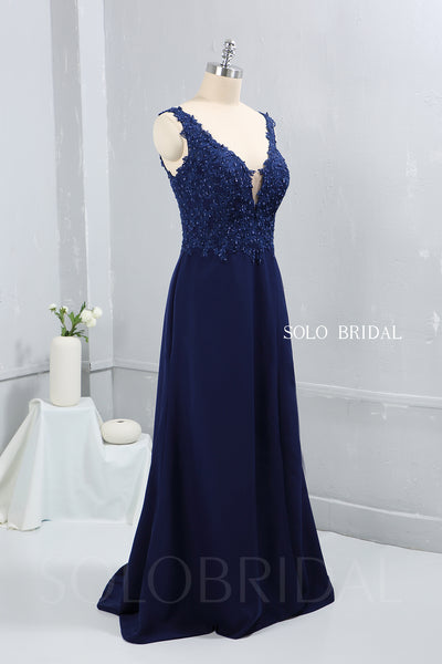 Royal Blue Crepe V Neckline Bridesmaid Dress