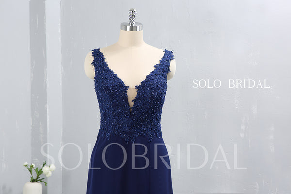 Royal Blue Crepe V Neckline Bridesmaid Dress