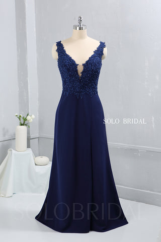 Royal Blue Crepe V Neckline Bridesmaid Dress