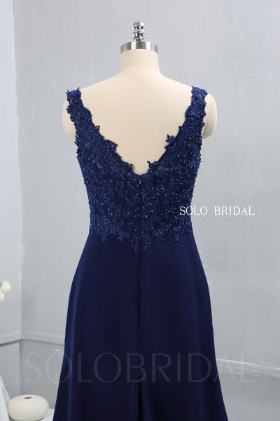 Royal Blue Crepe V Neckline Bridesmaid Dress