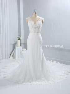 Ivory See Through Boned Corset Bodice Wedding Dress With Cathedral Train