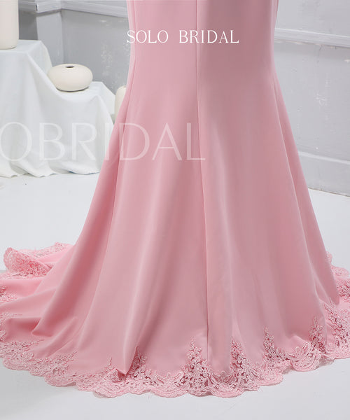 Blush Pink Crepe Fit and Flare Prom Dress