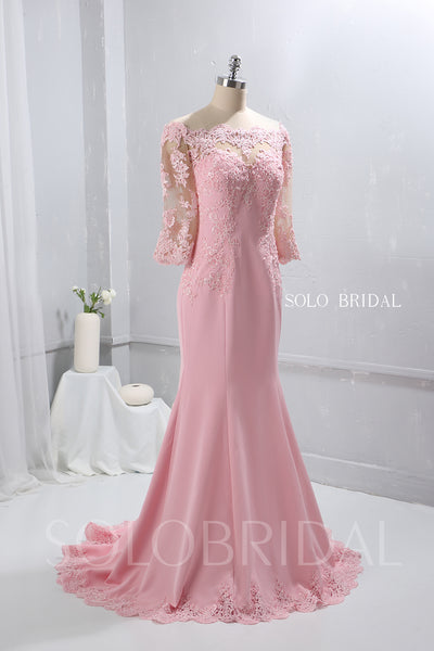Blush Pink Crepe Fit and Flare Prom Dress