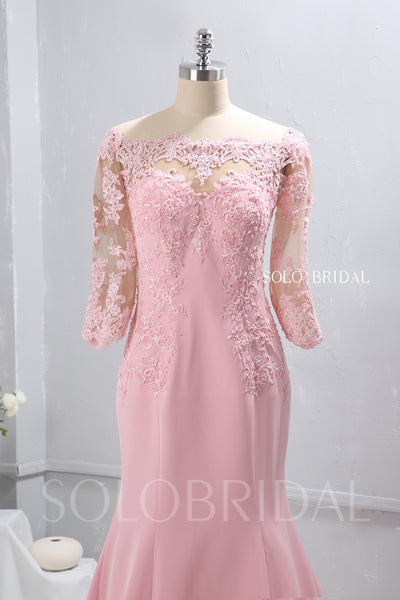 Blush Pink Crepe Fit and Flare Prom Dress