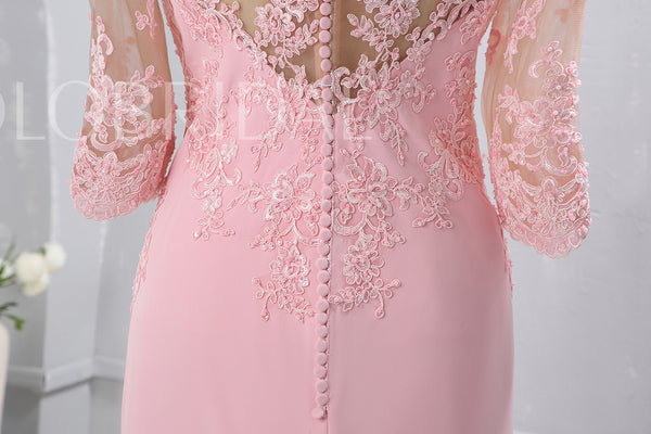 Blush Pink Crepe Fit and Flare Prom Dress