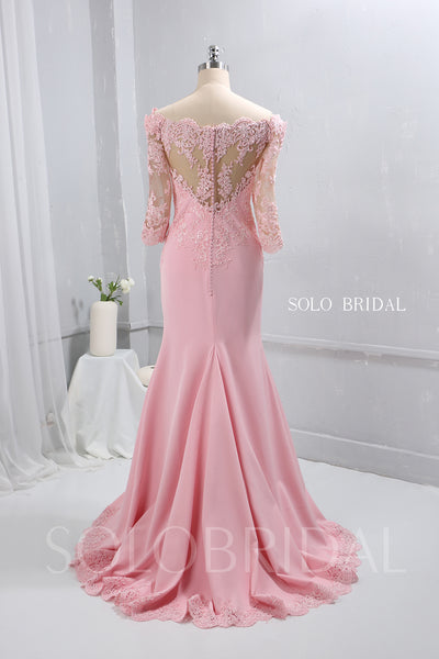 Blush Pink Crepe Fit and Flare Prom Dress