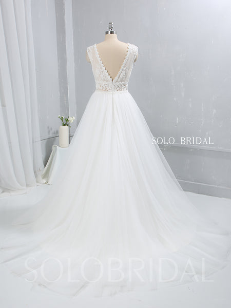 Ivory A Line Tulle Wedding Dress with See Through Lace Bodice
