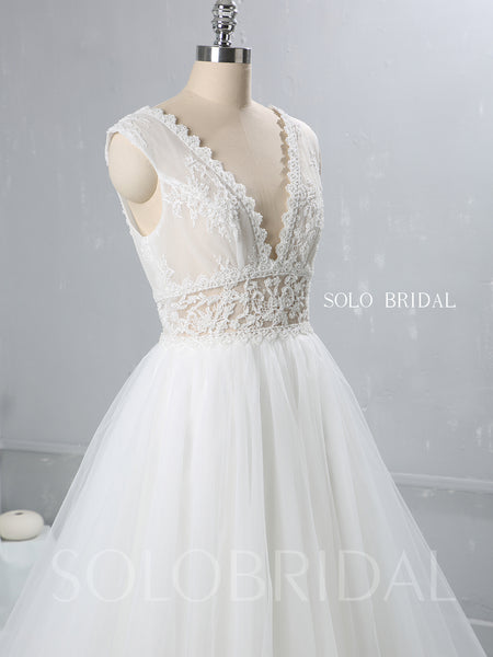Ivory A Line Tulle Wedding Dress with See Through Lace Bodice