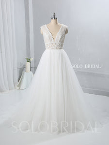 Ivory A Line Tulle Wedding Dress with See Through Lace Bodice