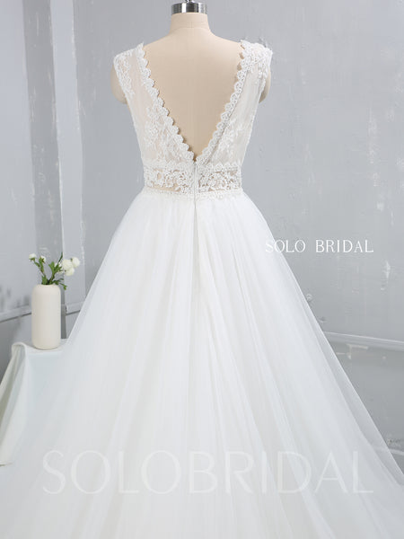 Ivory A Line Tulle Wedding Dress with See Through Lace Bodice
