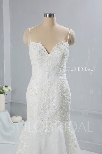 Light Ivory Sweatheart Mermaid Wedding Dress with Cathedral Train