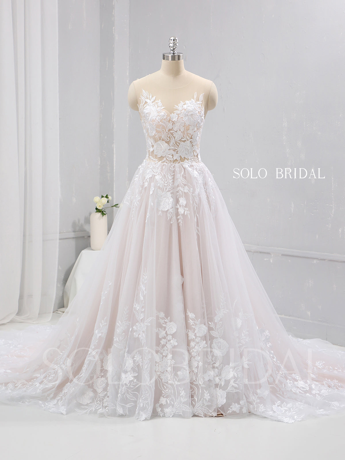 Blush A Line French Lace Wedding Dress