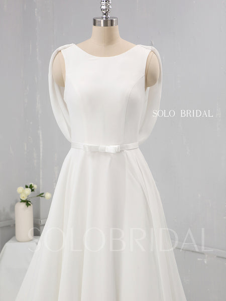 Ivory Chiffon A Line Wedding Dress with Lace and Cowl Back