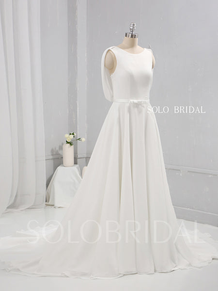 Ivory Chiffon A Line Wedding Dress with Lace and Cowl Back