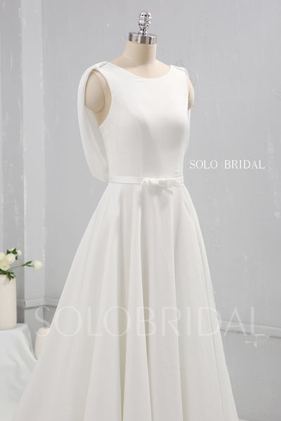 Ivory Chiffon A Line Wedding Dress with Lace and Cowl Back