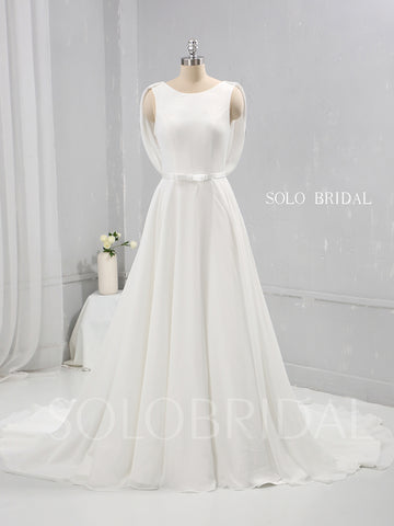 Ivory Chiffon A Line Wedding Dress with Lace and Cowl Back