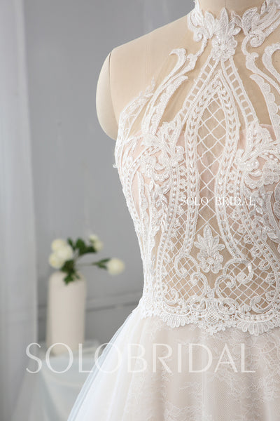 A Line See Through Halter Neck Wedding Dress with Split Opening