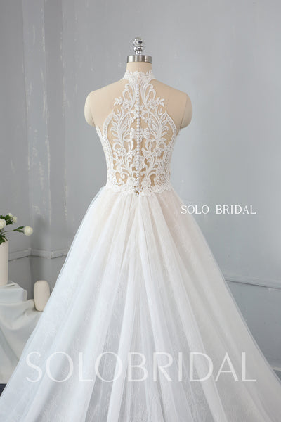 A Line See Through Halter Neck Wedding Dress with Split Opening