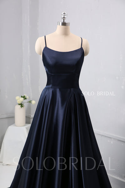 Dark Blue A Line plain Satin Dress Bridesmaid Dress