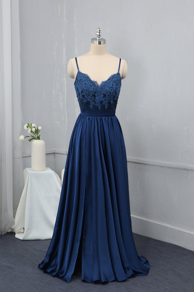 Royal Blue Spaghetti straps Bridesmaid Dress Silk Chiffon