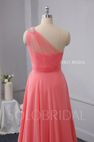 Watermelon Red Chiffon Bridesmaid Dress