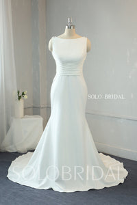 Ivory Crepe Fit and Flare Wedding Dress with Fully Beaded Back