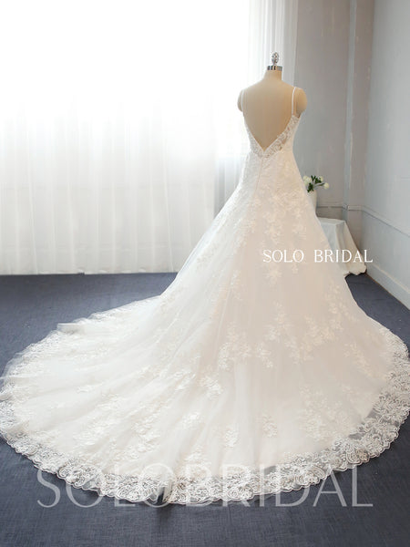 Ivory A Line Cotton Applique Lace Wedding Dress