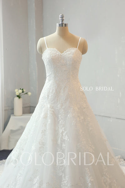 Ivory A Line Cotton Applique Lace Wedding Dress