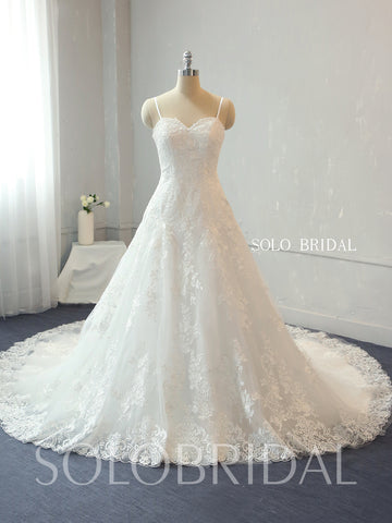 Ivory A Line Cotton Applique Lace Wedding Dress