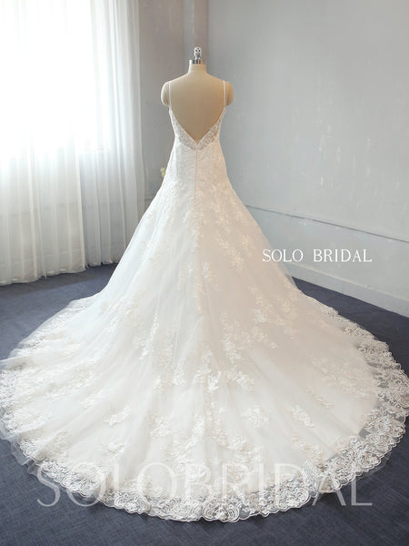 Ivory A Line Cotton Applique Lace Wedding Dress
