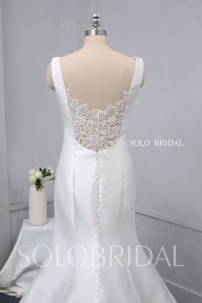 White Satin Mermaid Wedding Dress with Beaded Lace Back