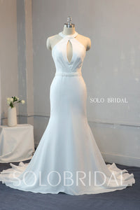 Ivory Crystal Beaded Halter Fit and Flare Chiffon Wedding Dress