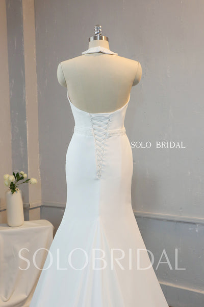Ivory Crystal Beaded Halter Fit and Flare Chiffon Wedding Dress