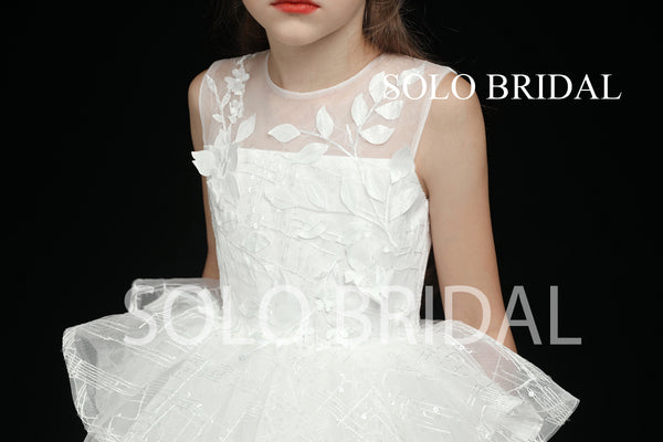 Ivory Tutu Skirt Leaf Lace Flower Girl Dress