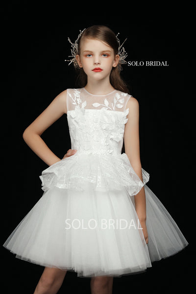 Ivory Tutu Skirt Leaf Lace Flower Girl Dress