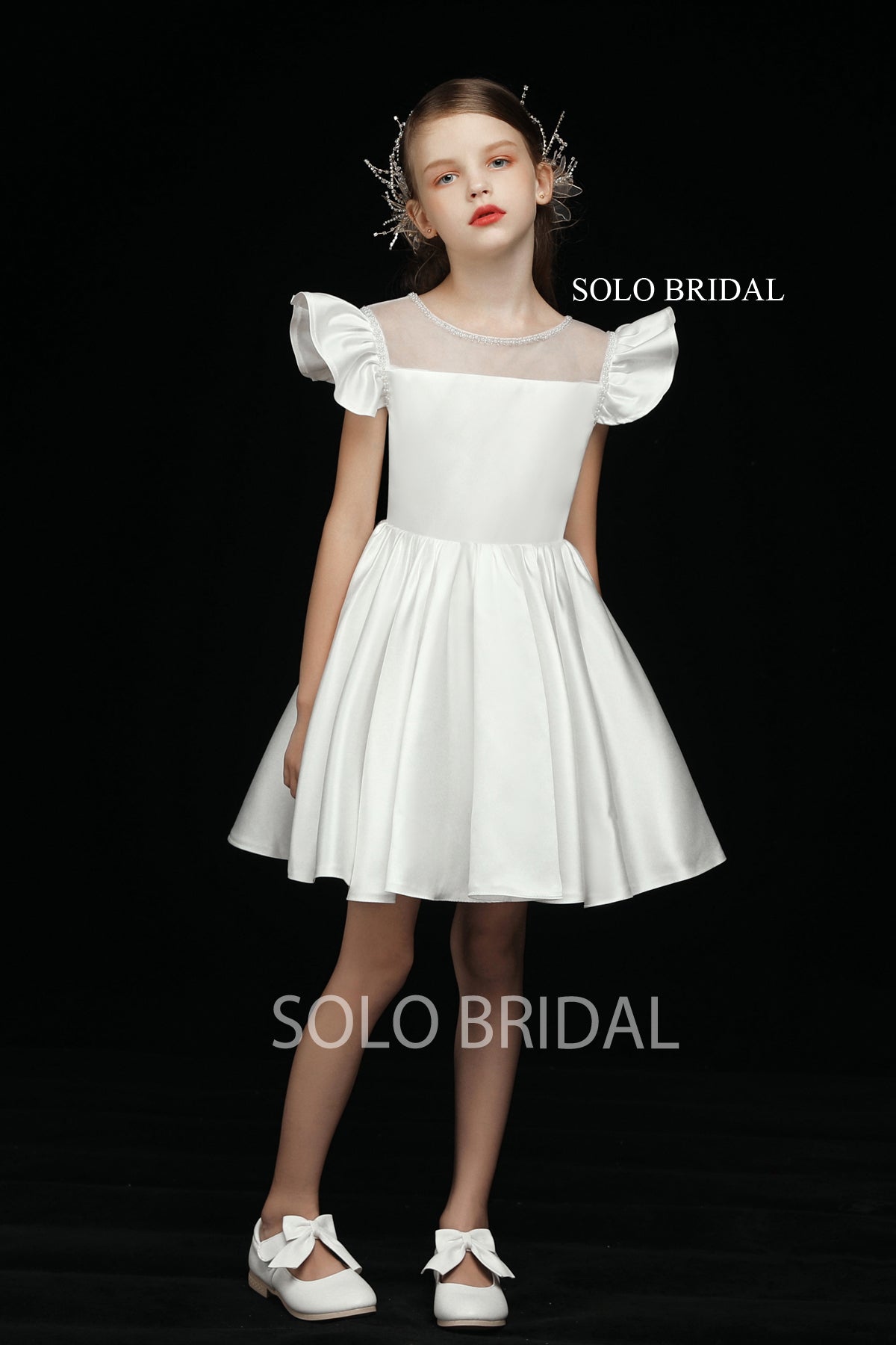 Ivory Satin Princess Flower Girl Dress
